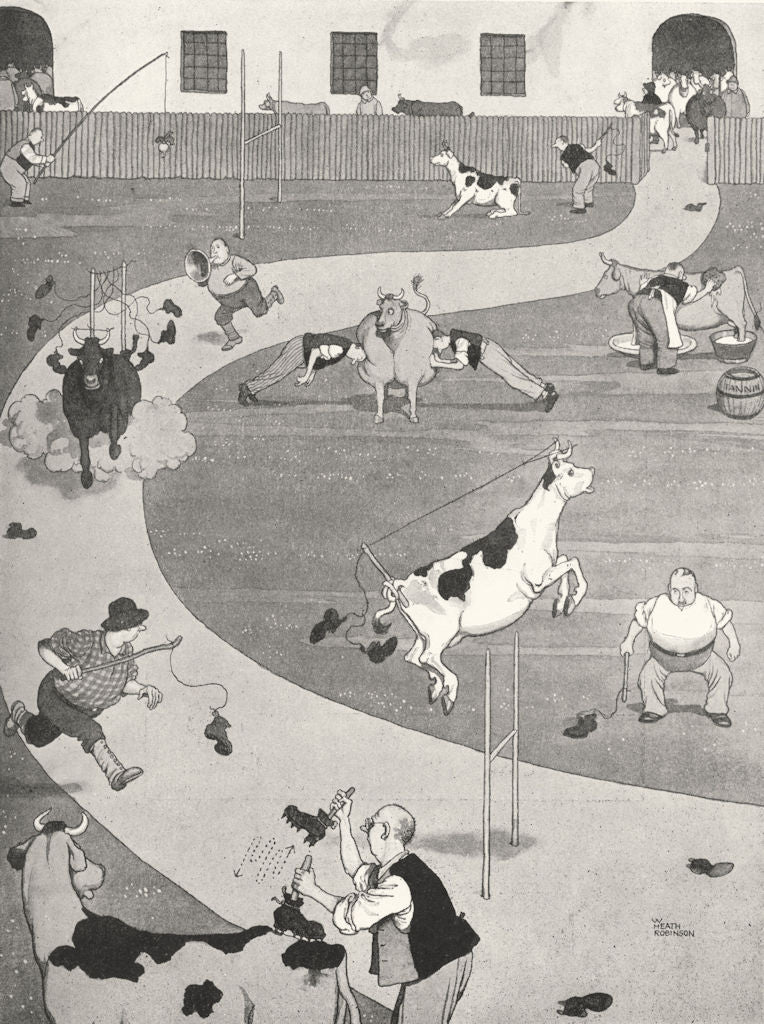 HEATH ROBINSON. Cultivating toughness in hides in a football factory 1935